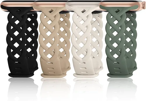 Miniatura 12 de iWabcertoo - Bandas delgadas de silicona compatibles con Apple Watch de 40mm, 38mm, 41mm, 44mm, 45mm, 46mm, 49mm, 42mm, con encaje trenzado floral