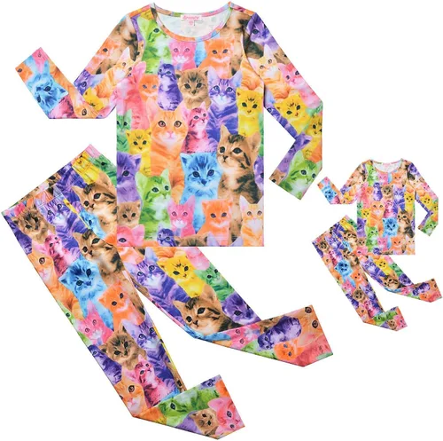 Miniatura 77 de QPANCY Conjunto de pijamas a juego para niñas y muñecas, pijamas de manga larga para otoño e invierno