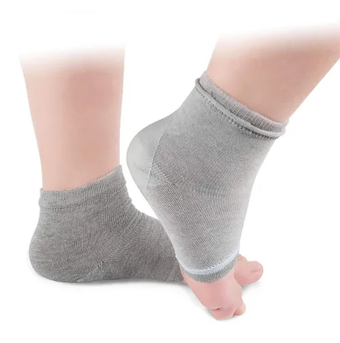 Miniatura 6 de Makhry 2 pares de calcetines de talón de gel de silicona hidratante para piel seca y dura agrietada, puntera abierta, calcetines cómodos