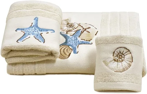 Miniatura 10 de LIlianna Starfish and Seashell - Juego de toallas de 3 piezas 100% algodón 1 toalla de baño, 1 toalla de mano, 1 toalla para la cara Supersuave