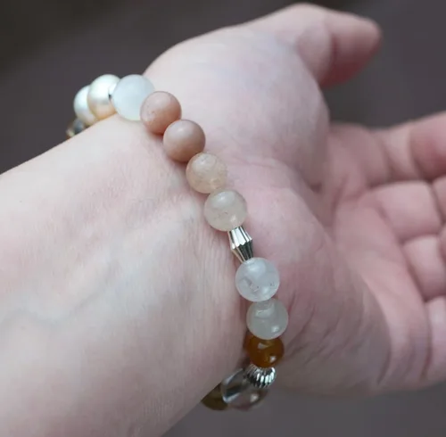 Miniatura 56 de Precious Gemstone Natural Crystal Healing Bracelet, Rutilated Quartz, Moonstone, Quartz Handmade Original Design Bracelet