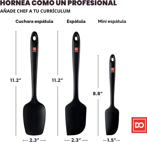 Miniatura 6 de Espátulas de silicón di Oro Living, resistentes al calor, hasta 600 °F, diseño de una sola pieza, hule de silicón antiadherente profesional con Negro