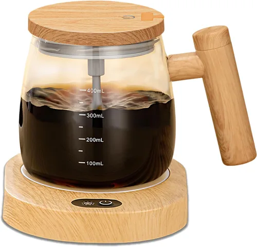 Taza de café autoagitable, taza de mezcla eléctrica de alta velocidad con posavasos termostáticos de 55°, taza mezcladora eléctrica adecuada para
