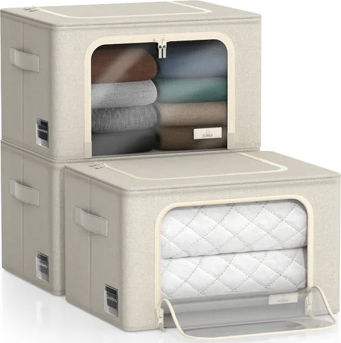 Miniatura 7 de Sorbus Cajas de almacenamiento con marco de metal - Bolsas organizadoras de ropa apilables y plegables - Contenedores de almacenamiento de tela