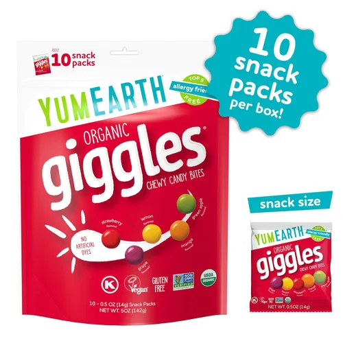 Miniatura 3 de YumEarth Organic Giggles - Caramelos masticables aptos para alérgicos (los 9 mejores gratis), sin colorantes artificiales, sin OMG, sin gluten