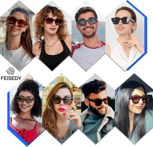 Miniatura 12 de FEISEDY Gafas de sol cuadradas retro de los años 90 para mujeres y hombres, gafas de sol rectangulares gruesas de moda con protección UV400 B2385