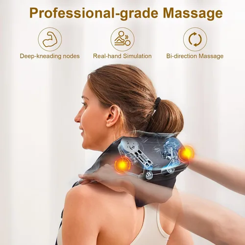 Miniatura 4 de Masajeador de cuello con calor inalámbrico Shiatsu masajeador eléctrico de cuello y hombros para aliviar el dolor, masaje profundo de la parte