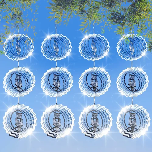 12 piezas de disuasores de aves de acero inoxidable para exteriores, giradores de viento 3D para exteriores, juego de discos espantapájaros, Juego