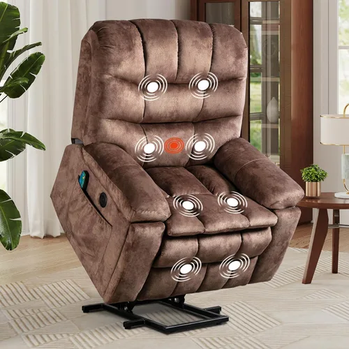 Miniatura 20 de HAOMARKETS Sillones reclinables de elevación eléctrica con masaje y calor para ancianos, silla reclinable eléctrica con portavasos y puerto USB