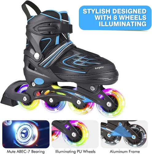 Miniatura 4 de Patines en línea ajustables, patines en línea para exterior con ruedas completamente iluminadas para niños y adultos, mujeres, niñas y niños D- azul