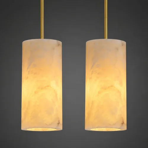 Juego de 2 luces colgantes de alabastro para isla de cocina, juego de 2 luces colgantes de mármol de latón, ajustables, doradas, modernas, para
