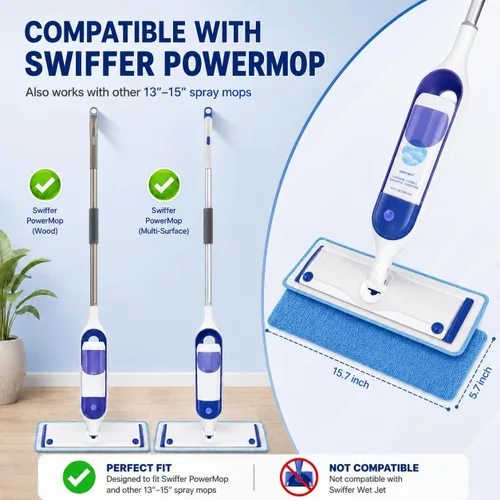 Miniatura 2 de Paquete de 6 almohadillas de microfibra reutilizables compatibles con Swiffer PowerMop, almohadillas de repuesto lavables a máquina para trapeador