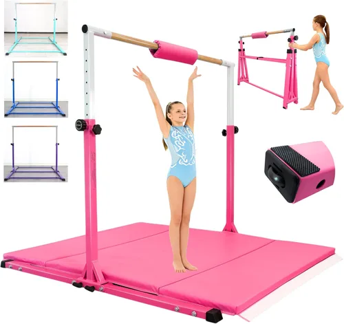 Miniatura 16 de Seliyoo - Barra de gimnasia plegable para niños de 3 a 20 años, barra horizontal de 5 pies/6 pies de largo, altura ajustable, barra de entrenamiento