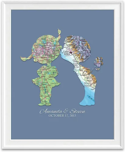 ART FOR THE MASSES Impresión de encargo del arte de los mapas del vintage de la boda, sin marco, colores
