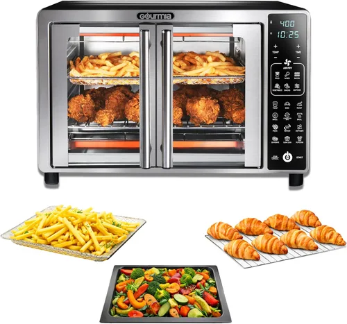 Miniatura 11 de Gourmia FryForce - Horno tostador con freidora de aire para puerta francesa, capacidad de 6 rebanadas, 360°, pantalla digital con 17 ajustes Negro