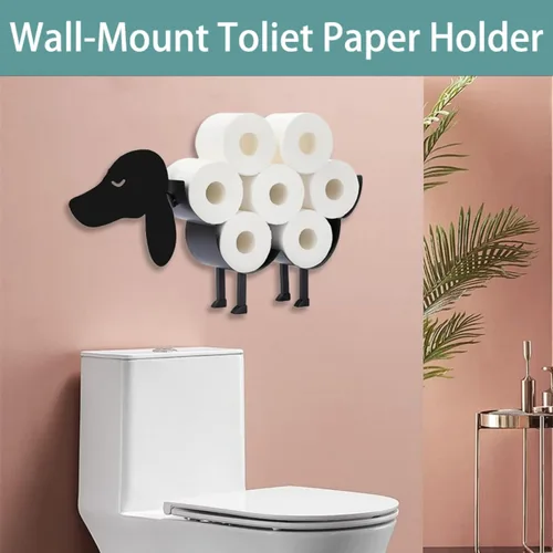 Miniatura 4 de Soportes decorativos de papel higiénico de animales lindos, soporte de pared de metal y soporte de papel higiénico independiente, 8 rollos de Perro