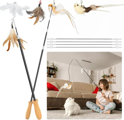 Miniatura 7 de ROSAUI Juguetes de varita para gatos, juguetes interactivos de pájaros para gatitos en interiores, varitas de pesca para gatos de 42.15’’ de largo