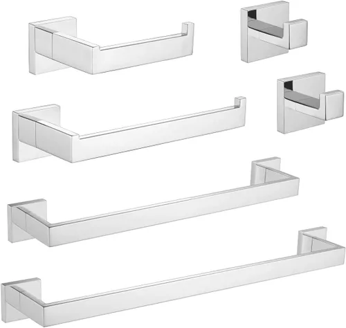 VELIMAX Juego de accesorios de baño de acero inoxidable de alta calidad, 6 piezas de accesorios de baño montado en la pared, juego de barra de Pulido