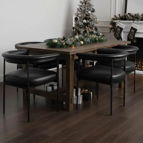 Miniatura 3 de LukeAlon Juego de 2 sillas de comedor de piel sintética, silla de cocina tapizada con respaldo abierto con patas de metal negro, respaldo curvado