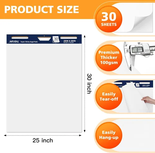 Miniatura 2 de Almohadillas adhesivas de caballete con papel autoadhesivo, 30 hojas por bloc, papel grande para profesores (25 x 30 pulgadas, 12 paquetes)