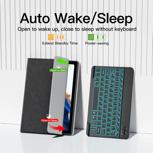 Miniatura 8 de JUQITECH Funda con teclado retroiluminado para Samsung Galaxy Tab A8 10.5 2022, funda suave inteligente con teclado inalámbrico desmontable