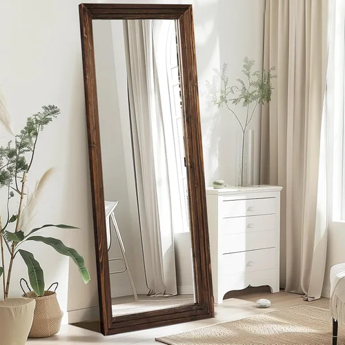 Miniatura 22 de Espejo de longitud completa de 65 x 22 pulgadas con marco de madera maciza para piso con soporte para colgar, poner de pie o apoyar contra la pared