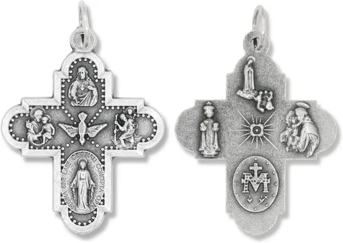 Miniatura 3 de Paquete de 10 medallas de cruz de cinco vías ovaladas de plata oxidadas de 1 18 pulgadas para collar medallas para joyería católica fabricado