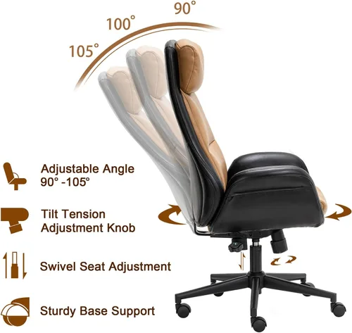Miniatura 7 de Glitzhome Silla de oficina de respaldo alto, moderna silla giratoria ergonómica de oficina, silla de escritorio ajustable para oficina en casa
