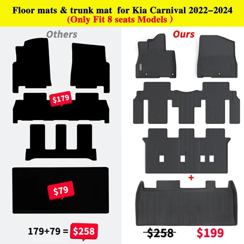 Miniatura 2 de Alfombrillas de Piso para Kia Carnival 2022 2023 2024 2025 8 Asientos (No para Híbrido y Prestige) con Alfombrilla de Maletero Compatible con LX