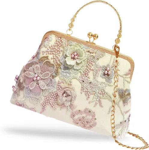 Miniatura 39 de Bolso floral con asa superior, bolso de noche Kiss Lock para mujer, bolso vintage