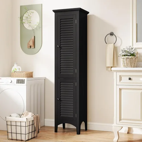 Miniatura 2 de Tangkula Armario de almacenamiento de baño de 63 pulgadas de alto, torre de lino estrecha independiente con estante ajustable, gabinete moderno