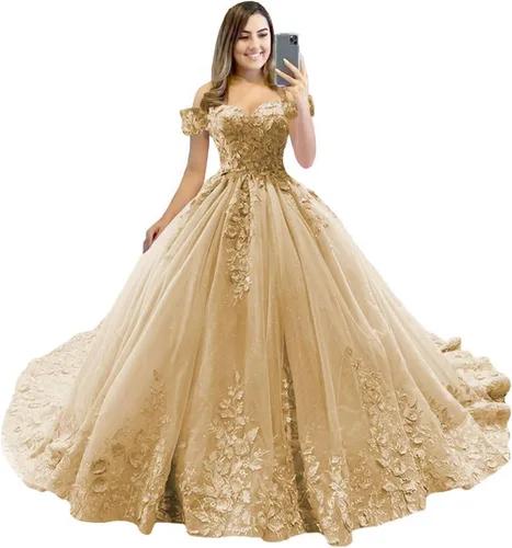 Mauuwy Vestidos de quinceañera de flores florales de encaje de princesa, vestido de baile de tul brillante hinchado dulce 16 vestidos para fiesta de