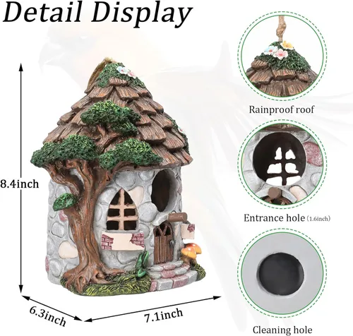 Miniatura 3 de Yinns Casa de pájaros de resina para exteriores, casas de pájaros para exteriores para anidar pájaros silvestres, casas decorativas de piedra
