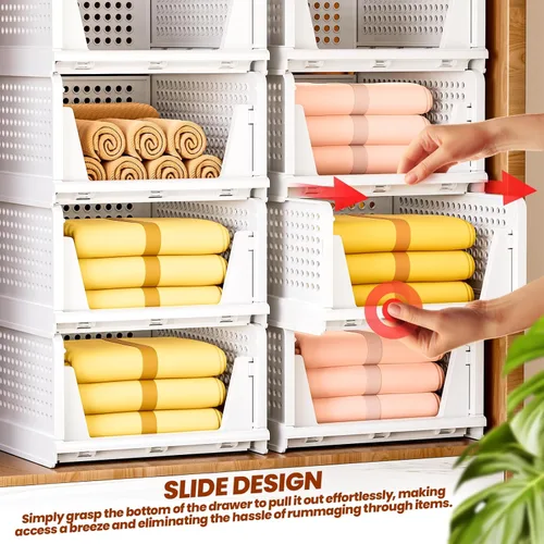 Miniatura 4 de Mavivegue Paquete de 4 cajas apilables de almacenamiento de armario, cesta de cajón de plástico, caja de almacenamiento para armario, dormitorio