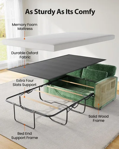 Miniatura 5 de Marsail Sofá cama extraíble, sofá cama tamaño Queen con colchón de espuma viscoelástica, sofá cama convertible 2 en 1 de felpilla con 2 fundas