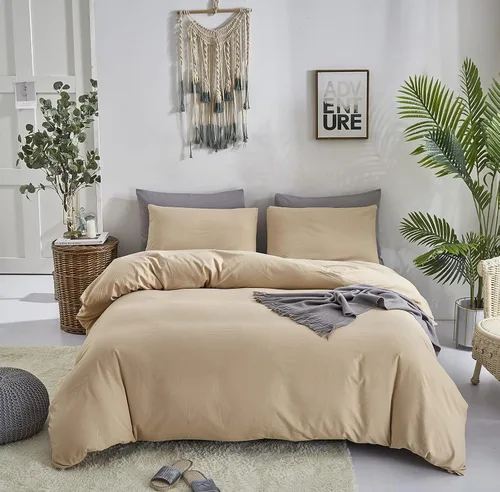 Pureant - Juego de edredón color beige, tamaño King, ropa de cama color champán sólido, edredón color marrón claro para mujeres y hombres, edredón