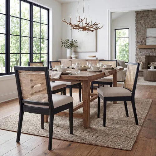 Miniatura 7 de Juego de 6 sillas de comedor de ratán, sillas de cocina de granja con respaldo de bastón, sillas de comedor tapizadas, cómodas sillas laterales
