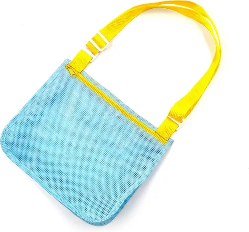 Miniatura 16 de UTTPLL Bolsa de playa de malla colorida ajustable para niños, bolsa de red de secado rápido para conchas marinas que recolecta arena juguete Rosa