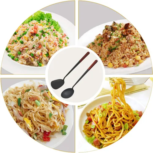Miniatura 5 de Espátula y cucharón tradicionales hechos a mano para wok, juego de utensilios de cocina asiáticos con mango de madera, juego de chuan chino y hoak