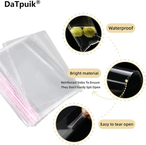 Miniatura 3 de DaTpuik 100 bolsas de celofán autosellantes de 4 x 6 pulgadas, bolsas transparentes para galletas, bolsa de celofán resellable para embalaje de Pacf