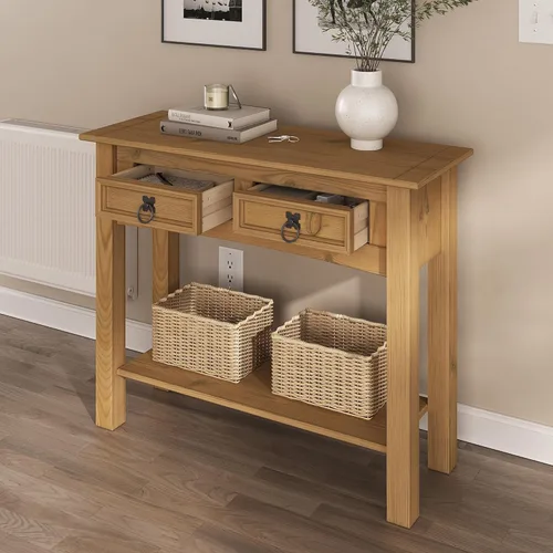 Furniture Dash Mesa consola de madera maciza Corona con 2 cajones de 34.49 pulgadas de ancho, 12.64 pulgadas de profundidad, 28.82 pulgadas de alto,