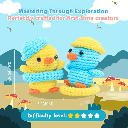 Miniatura 5 de yes.Sister! Kit de ganchillo de bricolaje para principiantes Juego de pato amarillo y azul Hilo de algodón Tutorial en video e instrucciones