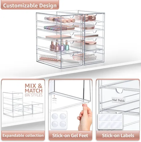 Miniatura 4 de Sorbus Organizador de maquillaje con 10 cajones, organizador de cajones de acrílico para maquillaje, organización y almacenamiento de oficina