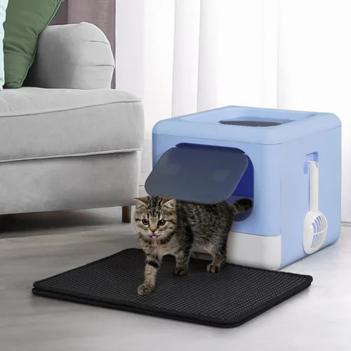 Miniatura 3 de BOWHAUS Caja de arena desmontable para gatos con tapa, inodoro de gatos 3 en 1, caja de arena para gatos de gran espacio anti-filtración con pala