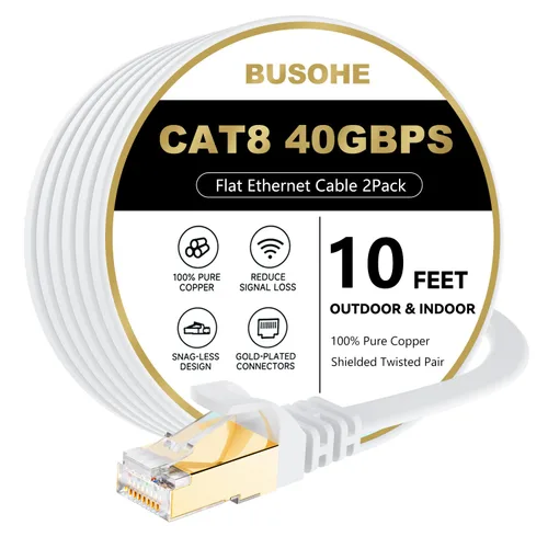 Miniatura 15 de BUSOHE Cable Ethernet CAT8 de 60 pies, cable de conexión de computadora de red plana de Internet de alta velocidad, 40 Gbps 2000 Mhz más rápido que