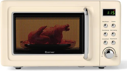 COSTWAY horno microondas de encimera, 0.7 pies cúbicos, hornos microondas con 5 niveles de micro potencia, función de inicio diferido, plato