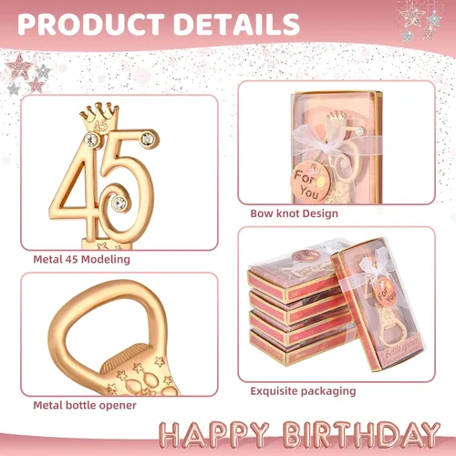 Miniatura 3 de 24 cajas de abrebotellas de cumpleaños con temática de oro rosa, adecuado para regalos de fiesta de boda, regalos de fiesta de cumpleaños