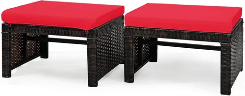 Tangkula 2 otomanas de ratán para patio, reposapiés para todo tipo de clima, asiento para exteriores con cojín suave, cremallera oculta, esponja de