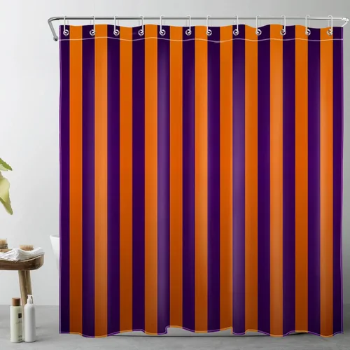 Miniatura 22 de LB Cortina de ducha a rayas naranjas y negras, cortina de ducha de arte estético de Halloween con patrón geométrico para baño, 60 x 72 pulgadas