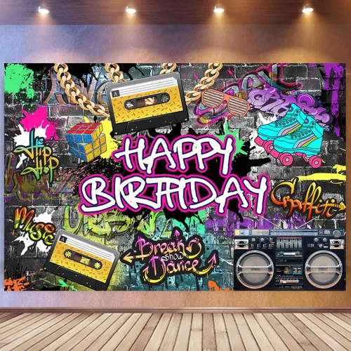 Miniatura 5 de Withu Graffiti - Telón de fondo de cumpleaños de los años 80 y 90, arte urbano retro, pared de ladrillo, hip-hop, rock, neón, fondo de fotos